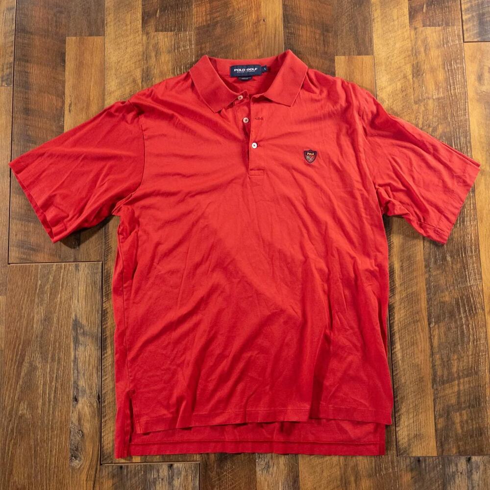 Vintage 90s Polo Golf Ralph Lauren Red Pima Cotton Polo Shirt Men's L